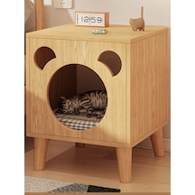Modern Kedi Evi & Komodin - Kedi Başı Tasarımlı Ahşap Yan Sehpa