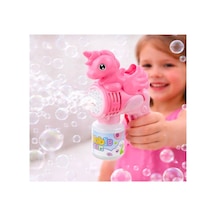 Sevimli Unicorn Köpük Tabancası Solüsyonlu Balon Çıkaran Oyuncak Tabanca Pembe