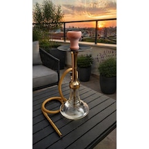 Gold Cam Nargile Takımı 55 Cm Modern Tasarım, Kalın Cam Şişe, Şık Hortumlu Nargile Seti