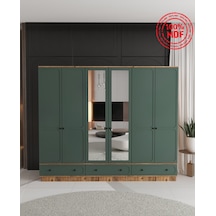Irmak 6 Kapaklı Çekmeceli Bazalı Gardırop - Tamamı Mdf Yeşil