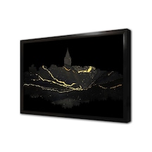 Gri Altın Soyut Desenli Galata Kulesi Çerçeveli Mdf Tablo-173853
