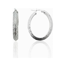 Oya Silver Grek Desenli Oval Kadın Gümüş Halka Küpe 2.5x3.8cm