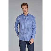 Bisse Paşa Yaka Uzun Kollu Regular Fit Kare Desenli Lacivert Erkek Gömlek Gmeks4kps242070 E39 Lacivert