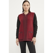 Sementa Polo Yaka Fermuarlı Triko Yelek - Bordo 001