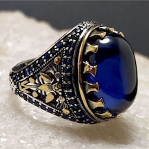 Safir Taşlı Otantik Tasarım Gümüş Erkek Yüzük