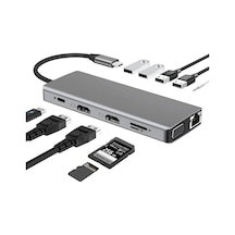 7031 Type C 12'si 1 Arada Usb C Hub, Çift 4k Video Çıkışı, Vga, Rj45, Pd Şarj, Sd/tf Kart Okuyucu, Usb-a Girişi, 3.5mm Ses Girişi, Tip C Bağlantı İstasyonu