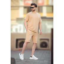 Madmext Bej Basic Erkek Şort T-shirt Takımı E7309