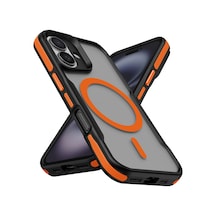 Zore İphone 16 Plus Uyumlu Magsafe Şarj Özellikli Renkli Kenar Airbag Şeritli Ogaa Lamer Kapak-turuncu