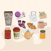 Coffee Kahve Tasarımlı Karışık Renkli 10'lu Stickers Çıkartma