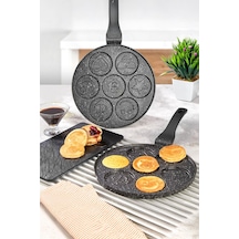 Ipc-126 Döküm Yanmaz Yapışmaz Emojili Pankek Tava Krep Tavası 26 Cm Gümüş- Siyah