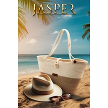 Jasper Jüt İp Bej Çok Amaçlı Seyahat Piknik Plaj Çantası Bej