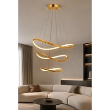 3 Katlı Modern Premium Gold 3 Renkli Ledli Sarkıt Avizesi Salon Mutfak Oturma Odası Modelleri 80w Beyaz