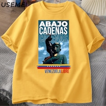 Flood Of Style Venezuela Abajo Cadenas T-shirt Erkek Kadın Baskılı Tişörtleri Unisex Yuvarlak Boyun Pamuk T Sarı