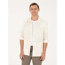 Cacharel Ekru Regular Fit Keten Karışımlı Cepli Ceket Gömlek 15469610