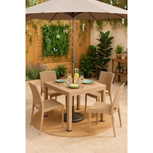 Rattan 80x80 Camsız Cappucino Masa / 4 Adet Rattan Kolsuz Cappucino Sandalye Takımı Cappucino
