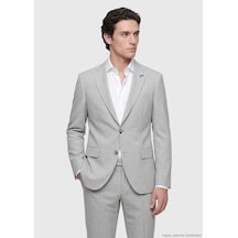 Ramsey Açık Gri Çizgili Modern Fit Yün Karışımlı Takım Elbise