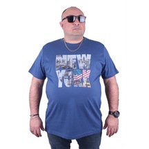 Starbattal Büyük Beden Erkek Baskılı Tişört New York 23129 INDIGO-INDIGO