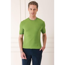 Slim Fit Bisiklet Yaka Kısa Kol Yeşil Triko Tr 869 Yeşil
