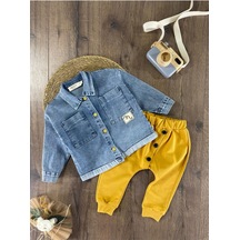 Çift Cep Kot Gömlek Düğme Detaylı Likralı Pantolon Mevsimlik Erkek Bebek Takım Sari