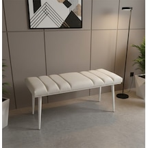 Özcan Metal Beyaz Metal Ayaklı Metal Kasalı Bench Mutfak Salon Antre Yatak Odası Balkon Puf Bank Bej
