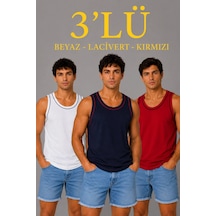 Butik İstanbul Erkek 3 Lü Kolsuz Sporcu Atlet Seti Yazlık Bisiklet Yakalı - Lacivert, Kırmızı, Beyaz Çok Renkli