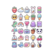 30 Adet Pastel Sevimli Obje Sticker Seti - Laptop Defter Telefon Ajanda İçin Çok Renkli