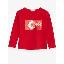 Breeze Çocuk Oynar Pullu Pamuklu Uzun Kollu T-shirt-14704 KIrmızı