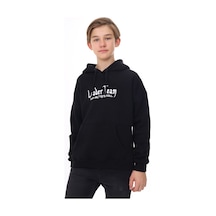 Toontoy Kids Toontoy Erkek Çocuk Oversize Kapüşonlu Cepli Düşük Omuz Baskılı Sweatshirt - 2 İplik Siyah