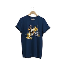 Motorcu Cross Motosiklet Baskılı Ön Kaldıran Motorcu %100 Pamuk Regular Fit Bisiklet Yaka T-shirt Lacivert