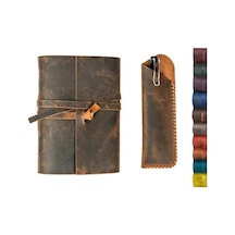 Hakiki Deri Defter Günlük Erkekler Ve Kadınlar İçin 260 Kraft Çizgisiz Sayfalar El Yapımı Vintage Kahverengi 5x7 İnch A6 Boyutunda Açık Gri
