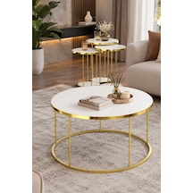Sulorahome 4'lü Beyaz Ve Gold Metal Ayaklı Sehpa Seti Beyaz - Altın