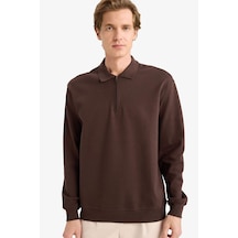 Defacto %100 Pamuk Yarım Fermuarlı Sweatshirt F2254AX25WN Kahve