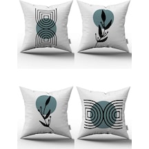 Mavi Siyah Dekoratif Soyut Yaprak Desenli Dijital Baskılı Kırlent Yastık Kılıfı Seti 4kmbs124