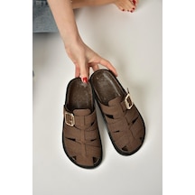 Fox Shoes Y250506002 Kahverengi Süet Önü Kapalı Kadın Terlik Kahverengi