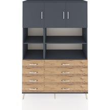 Hyperion Dolap 8 Raflı 8 Çekmeceli 3 Kapaklı 132x44x195 Antrasit-antrasit/çam Antrasıt/atlas Çam - Antrasıt