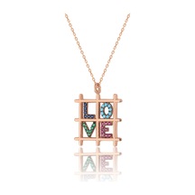 Zanaatsilver 925 Ayar Gümüş Zirkon Taşlı Rose Love Yazılı Aşk Kolyesi