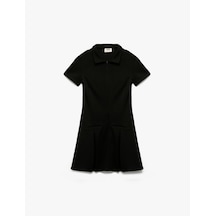 Koton Slim Fit Polo Yaka Yarım Fermuarlı Kısa Kollu Viskon Karışımlı Mini Elbise Siyah 6wkg80032ak Siyah