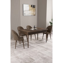 Milas Barok Desen 80x132 Mdf Açılabilir Yemek Masası Takımı 4 Adet Sandalye Kahverengi