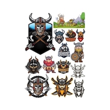 Vikings İsklelet Ve Savaşçı Sticker Set 17 Parça Telefon, Tablet, Defter, Laptop Sticker