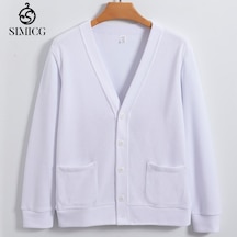 Yeni Örme Hırka Makinede Yıkanabilir V Yakalı Erkek Yün Kazak Beyaz