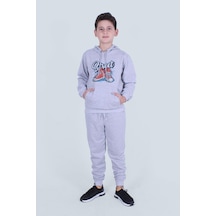 Fyk Kids Kapüşonlu Kanguru Cepli Erkek Çocuk Eşofman Takımı Melanj Gri