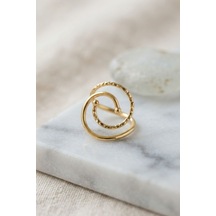 Gold Renk Geometrik Çift Halka Yüzük Tj-byk4207 Beyaz