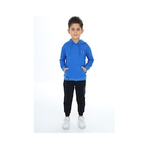 Toontoy Kids Toontoy Erkek Çocuk 2'li Takım Baskılı Kapüşonlu Cepli Sweatshirt & Beli Paçası Lastikli Cepli Jogger Eşofman Altı - Renk Bloklu & 2 İplik Saks