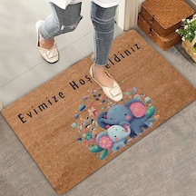 Valerine Life Sevimli Yavru Filler Ve Çiçekler Evimize Hoş Geldiniz Kapı Önü Paspası 45x70cm