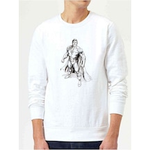 Süper Adam Baskılı Beyaz Erkek Örme Sweatshirt Süper Adam Baskılı Beyaz Erkek Örme Sweatshirt