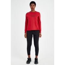 Maraton Sportswear Regular Kadın Bisiklet Yaka Uzun Kol Basic Kırmızı Sweatshirt 19556-kırmızı