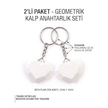 2'li Geometrik Kalp 3d Anahtarlık & Çanta Süsü Beyaz