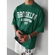 Unisex Brooklyn Every Day Süprem T-shirt Nefti Yeşil Baskılı Oversize Bisiklet Yaka Kısa Kol Tişört Nefti Yeşil