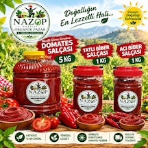 Nazop Domates Salçası Nazilli Güneş Kurutma 5 Kg.+1 Kg. Acı Biber Salçası + 1 Kg. Tatlı Biber Salçası