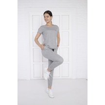 Kadın Spor G2 Melanj Alt-Üst T-Shirt Takım-3936 Açık Gri Melanj